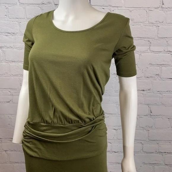UEC Hive & Honey olive green short sleeve maxi dress small - Picture 3 of 8